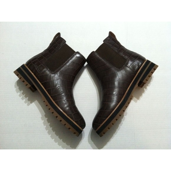 MADEWELL WOMEN'S IVY CHELSEA BROWN LEATHER CROC EMBOSSED ANKLE BOOTS SIZE: 8 - Picture 6 of 10